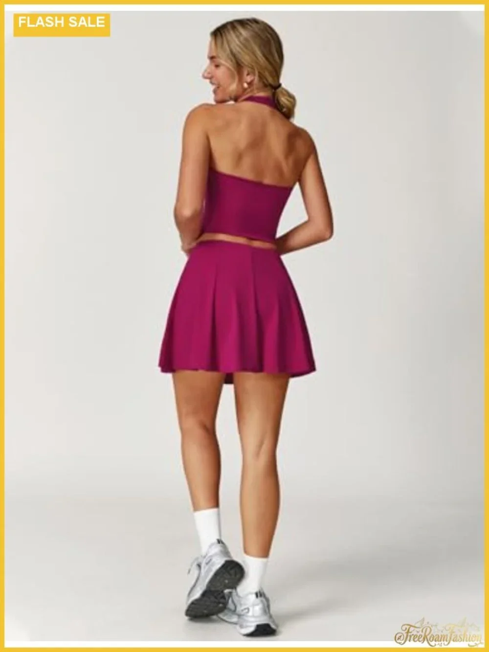 Women's 2 Piece Tennis Skirt Set V Neck Tank Crop Top High Waisted Skort with
